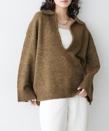 有領鑰匙領雜色針織上衣