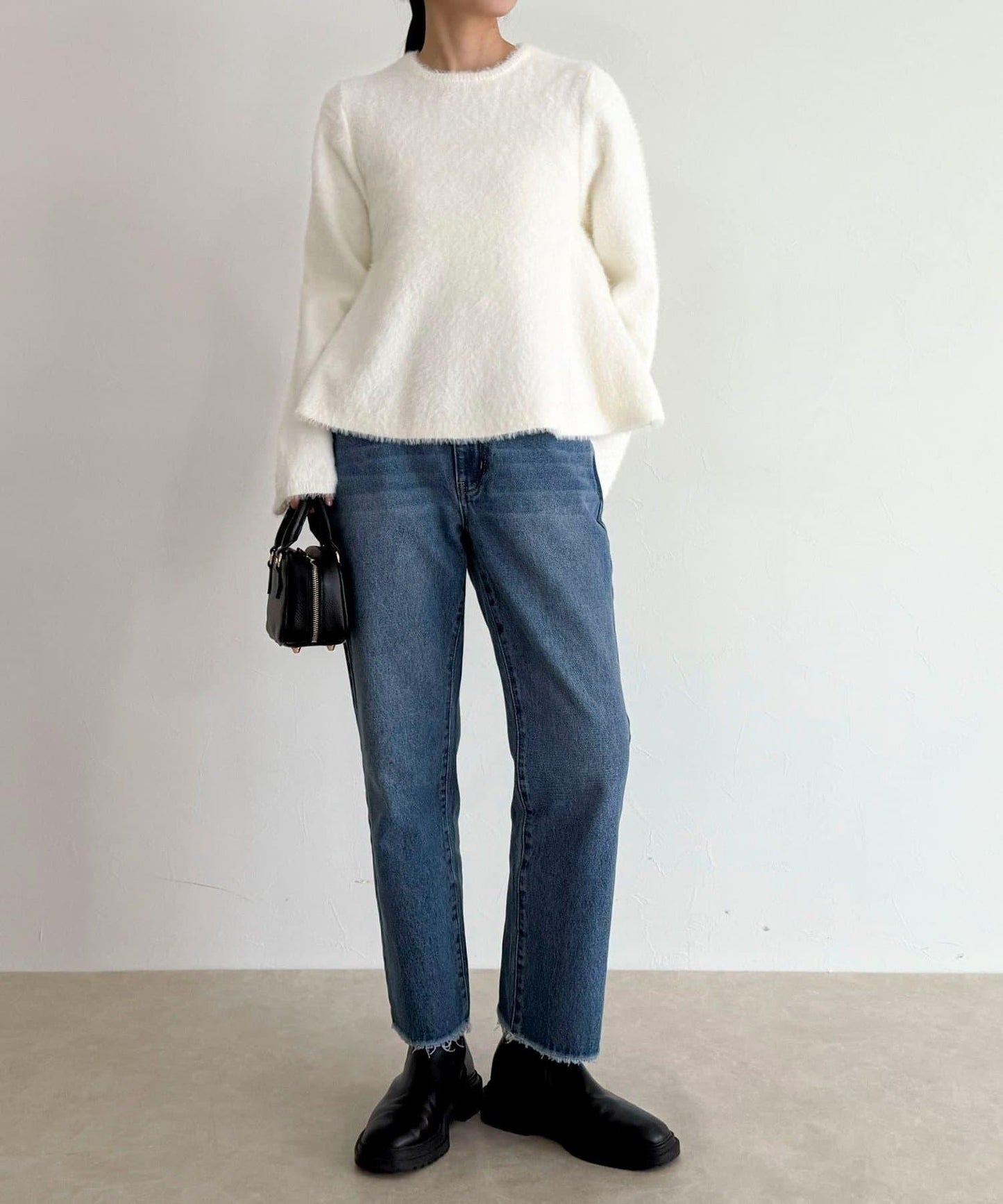 長毛絨荷葉下襬針織套頭衫