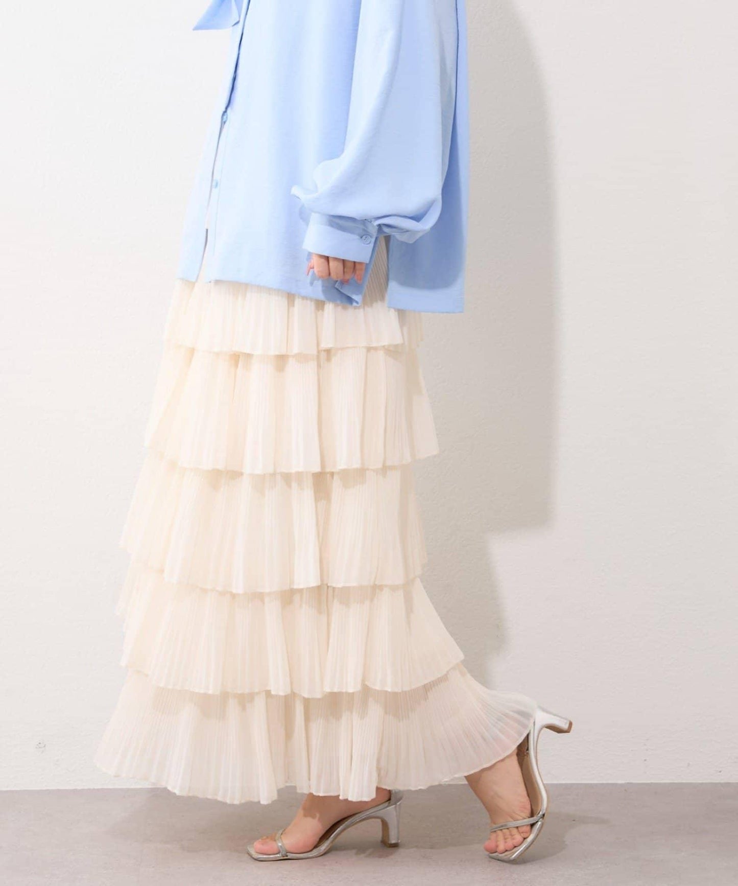 褶皺層疊設計 雪紡 半身裙