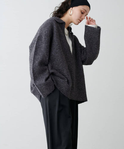 有領鑰匙領雜色針織上衣