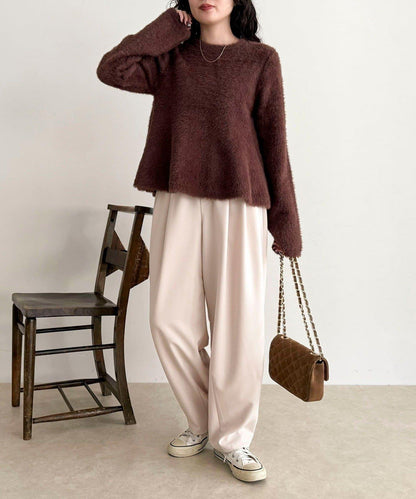 長毛絨荷葉下襬針織套頭衫