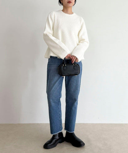 長毛絨荷葉下襬針織套頭衫