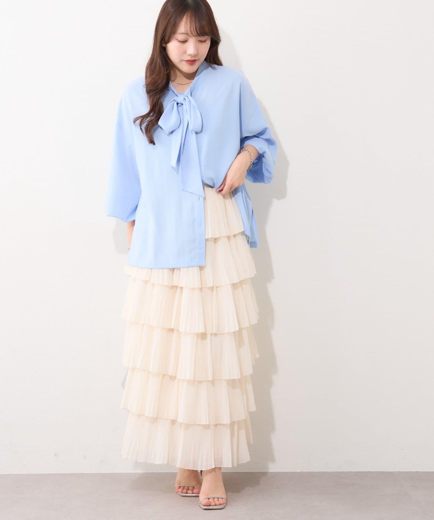 褶皺層疊設計 雪紡 半身裙