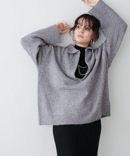 有領鑰匙領雜色針織上衣