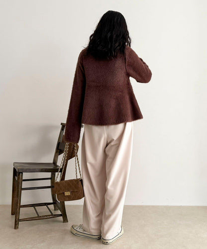 長毛絨荷葉下襬針織套頭衫