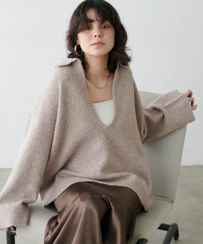 有領鑰匙領雜色針織上衣