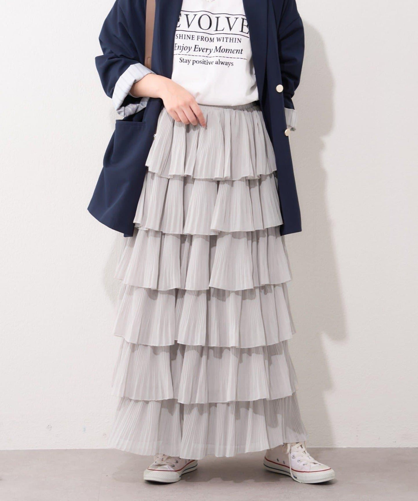 褶皺層疊設計 雪紡 半身裙