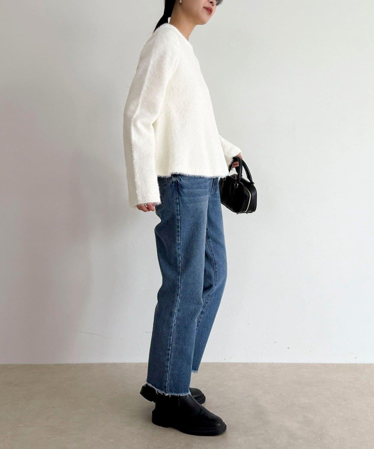 長毛絨荷葉下襬針織套頭衫