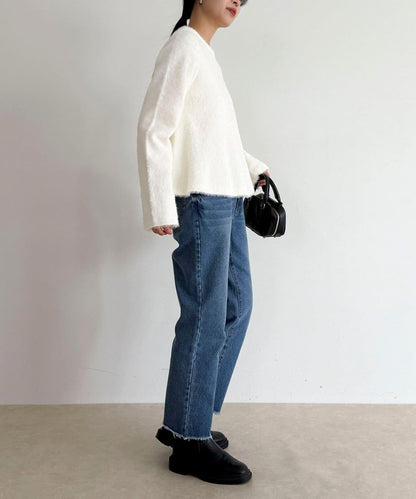 長毛絨荷葉下襬針織套頭衫