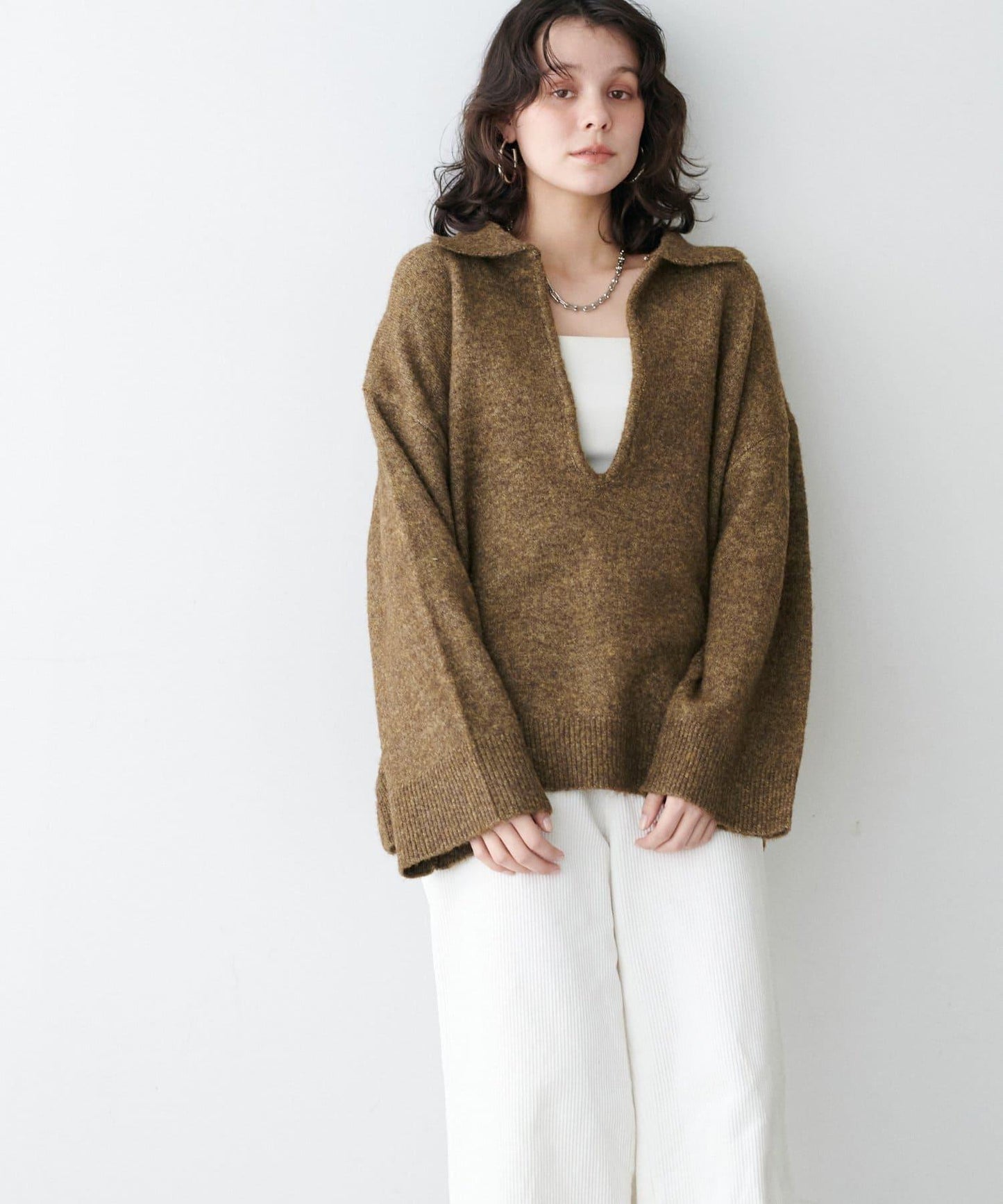 有領鑰匙領雜色針織上衣