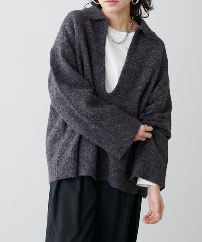 有領鑰匙領雜色針織上衣