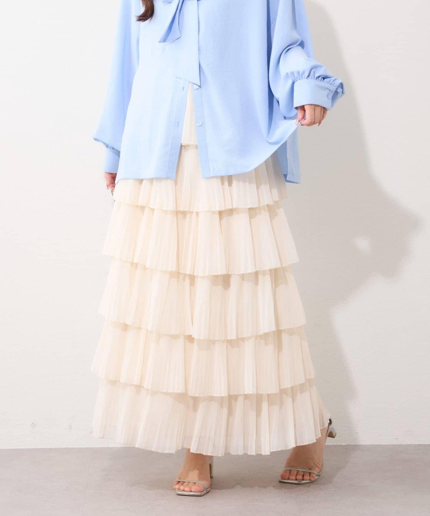 褶皺層疊設計 雪紡 半身裙