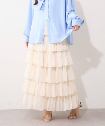 褶皺層疊設計 雪紡 半身裙