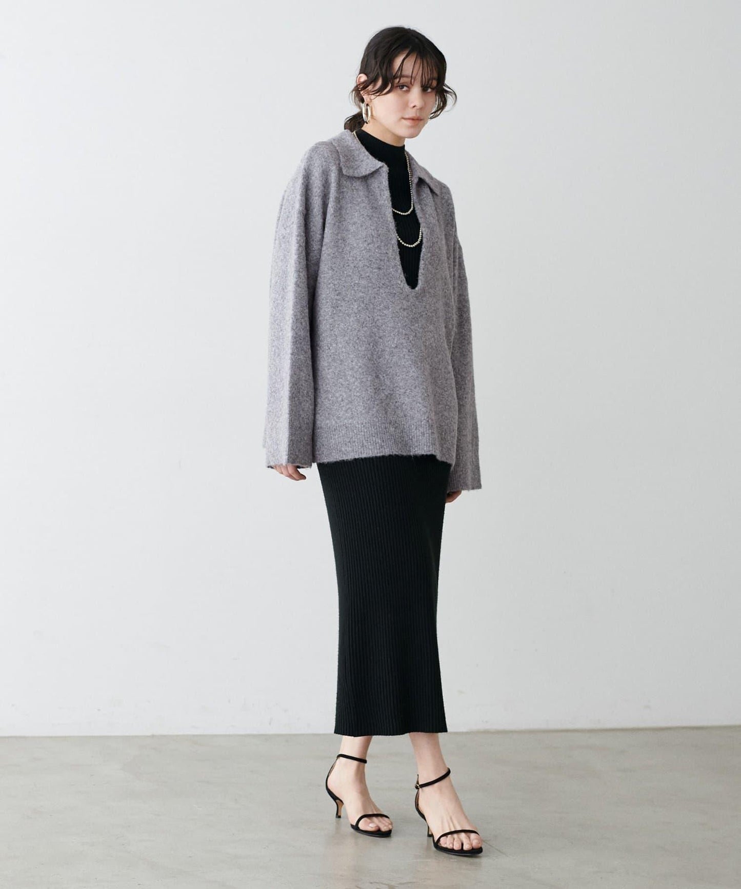 有領鑰匙領雜色針織上衣