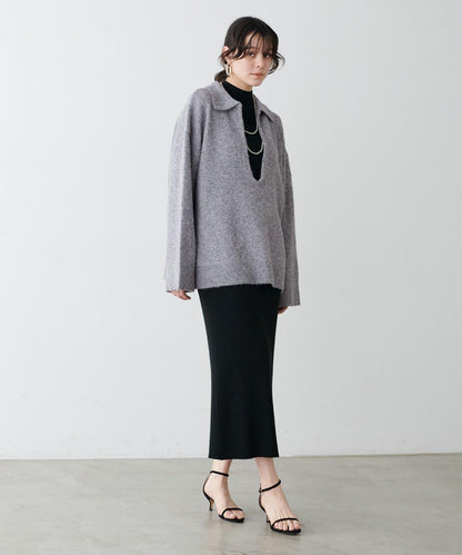 有領鑰匙領雜色針織上衣