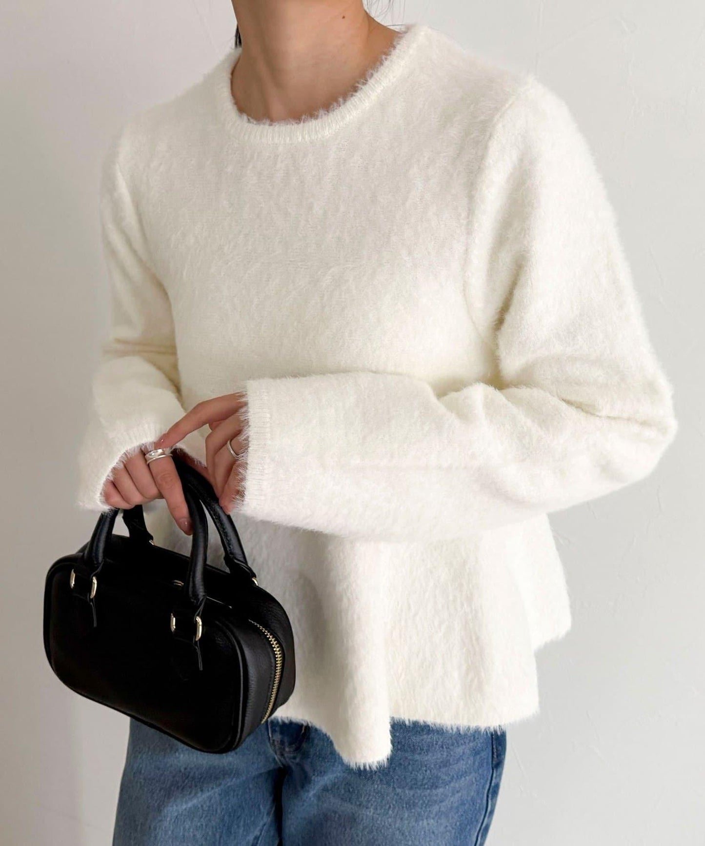 長毛絨荷葉下襬針織套頭衫