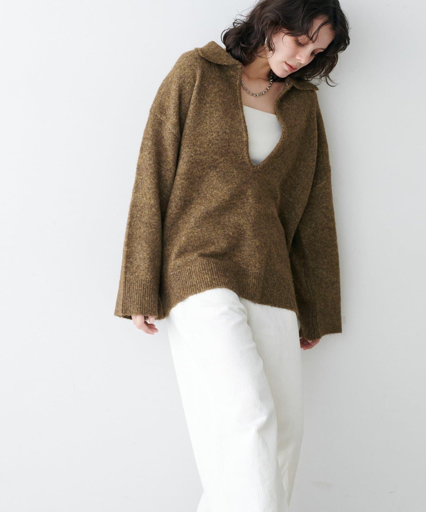 有領鑰匙領雜色針織上衣