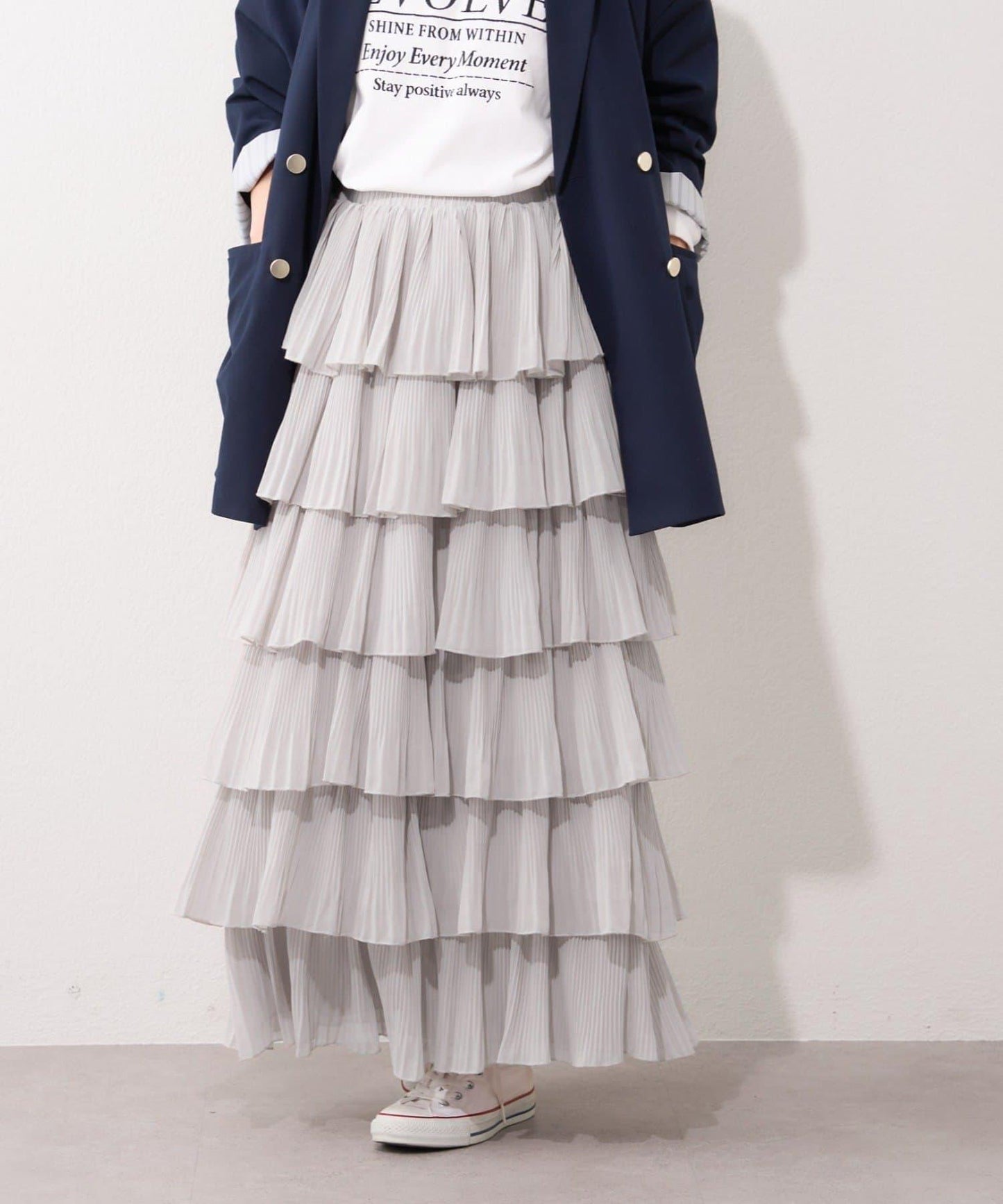 褶皺層疊設計 雪紡 半身裙