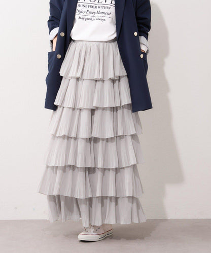 褶皺層疊設計 雪紡 半身裙
