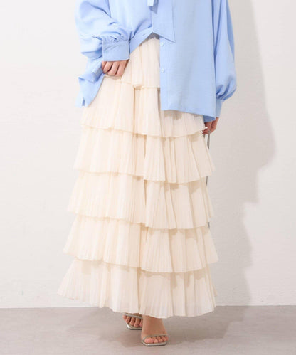 褶皺層疊設計 雪紡 半身裙