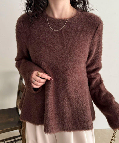 長毛絨荷葉下襬針織套頭衫