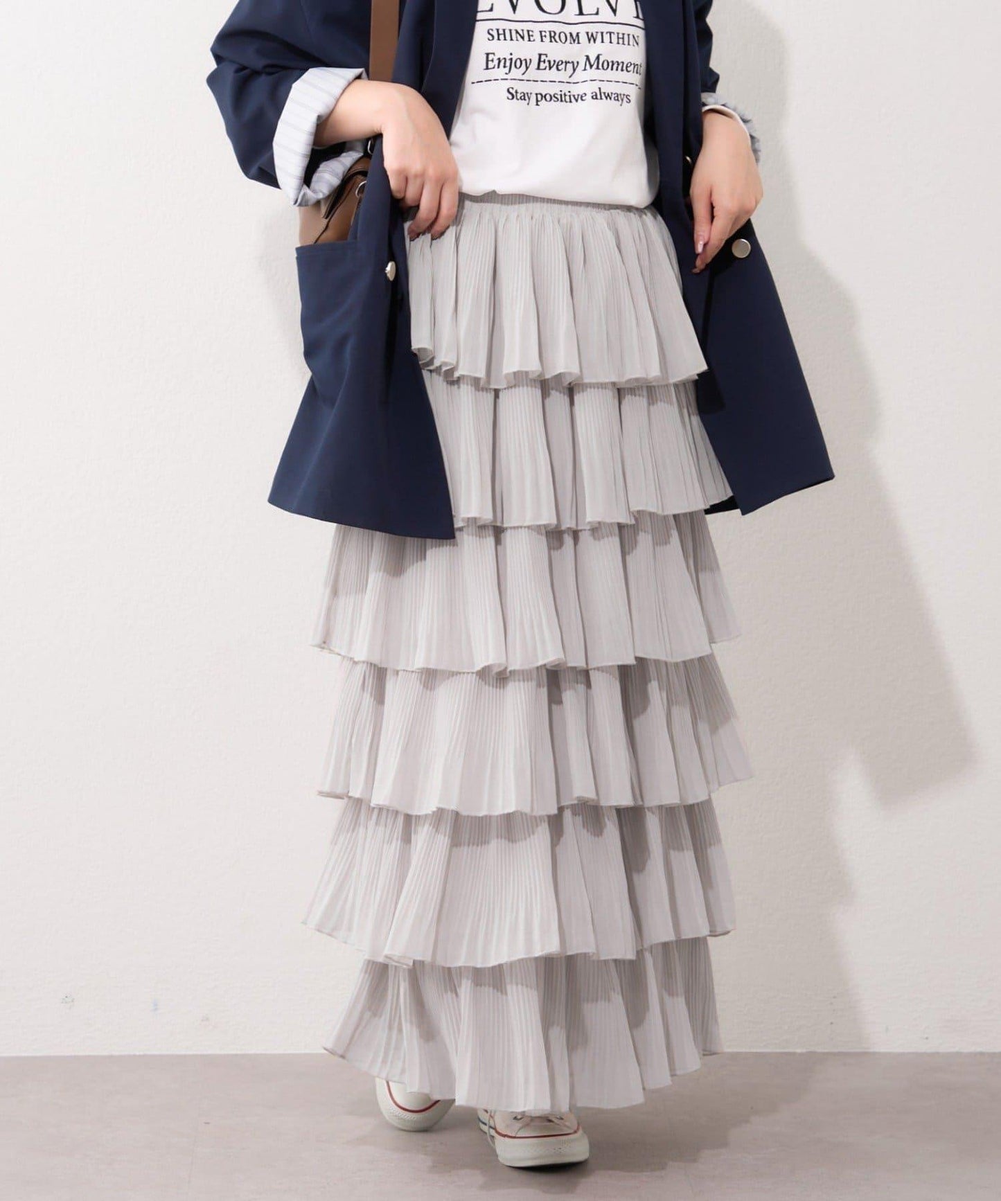 褶皺層疊設計 雪紡 半身裙