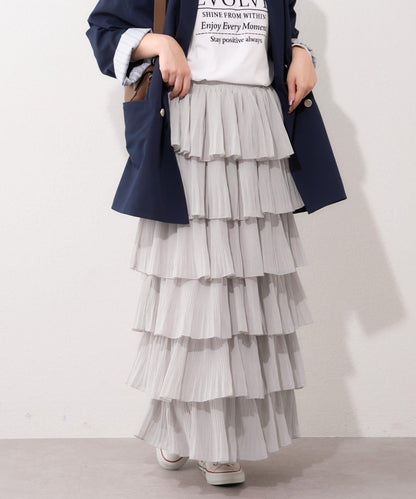 褶皺層疊設計 雪紡 半身裙