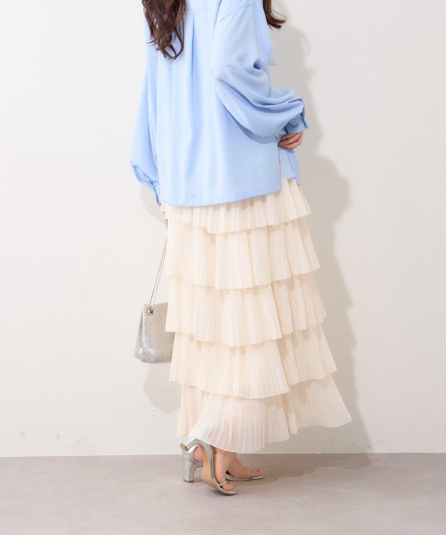 褶皺層疊設計 雪紡 半身裙