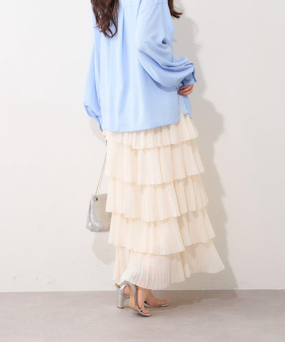 褶皺層疊設計 雪紡 半身裙