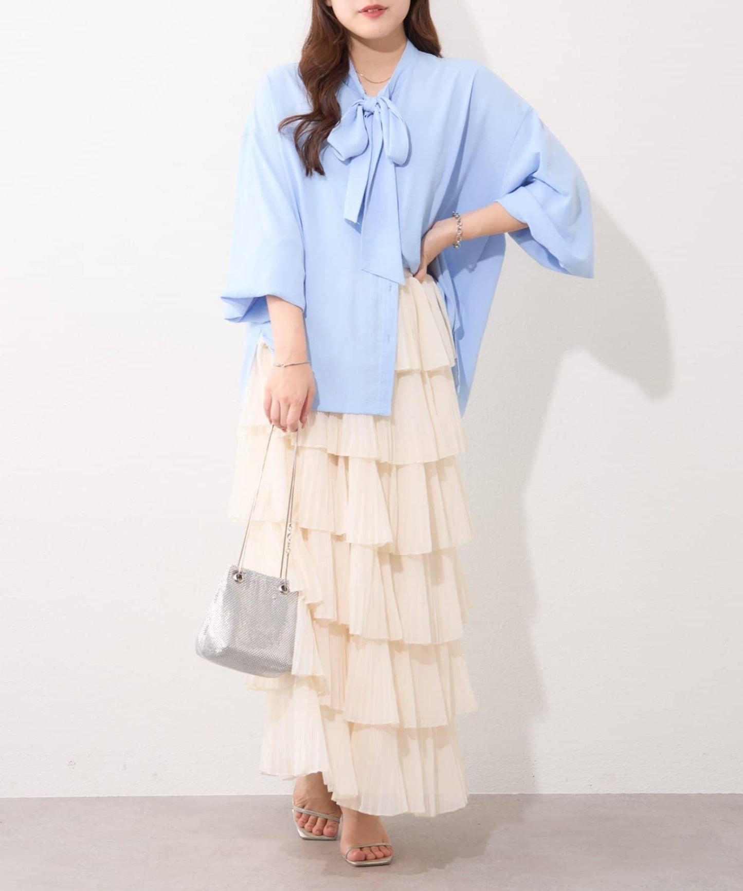 褶皺層疊設計 雪紡 半身裙