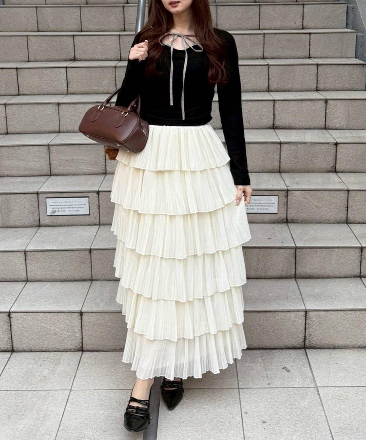 褶皺層疊設計 雪紡 半身裙