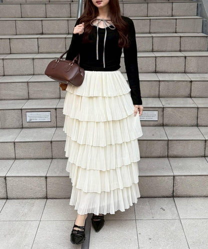 褶皺層疊設計 雪紡 半身裙