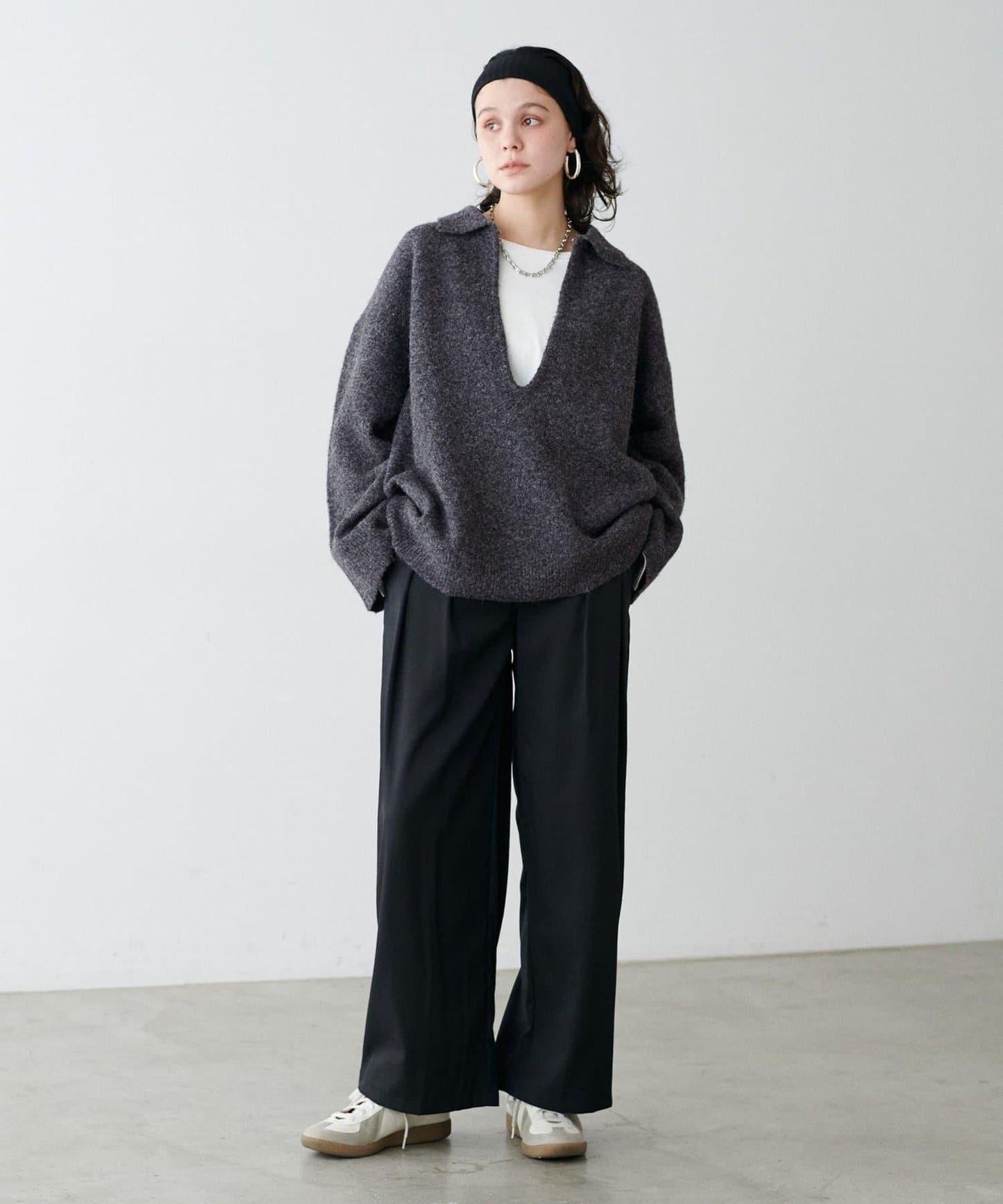 有領鑰匙領雜色針織上衣