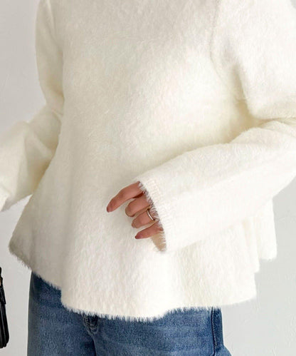 長毛絨荷葉下襬針織套頭衫