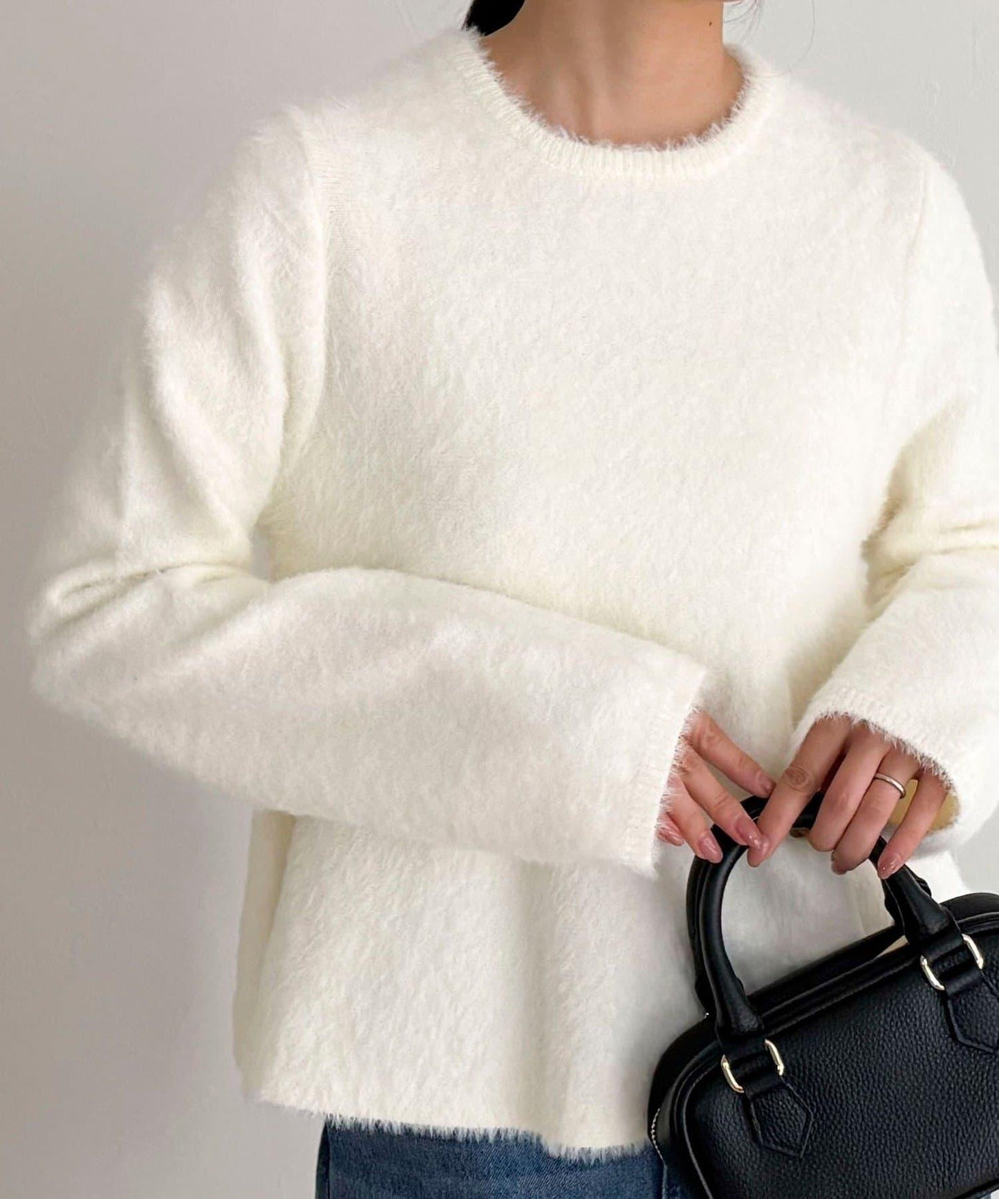 長毛絨荷葉下襬針織套頭衫
