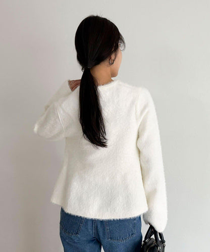 長毛絨荷葉下襬針織套頭衫