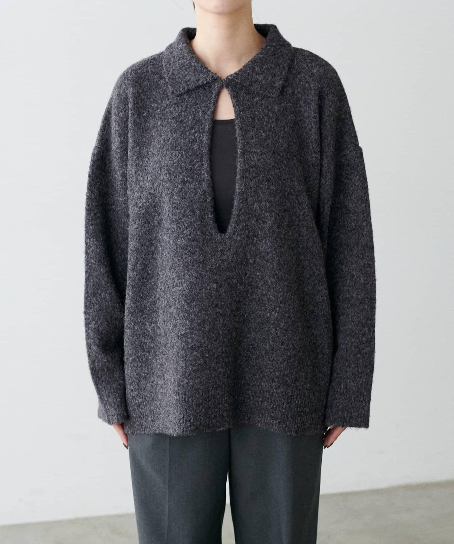 有領鑰匙領雜色針織上衣