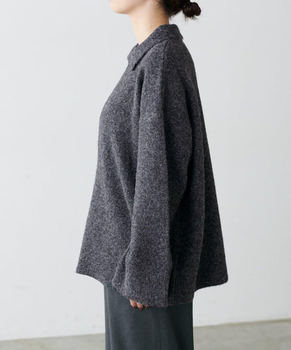 有領鑰匙領雜色針織上衣