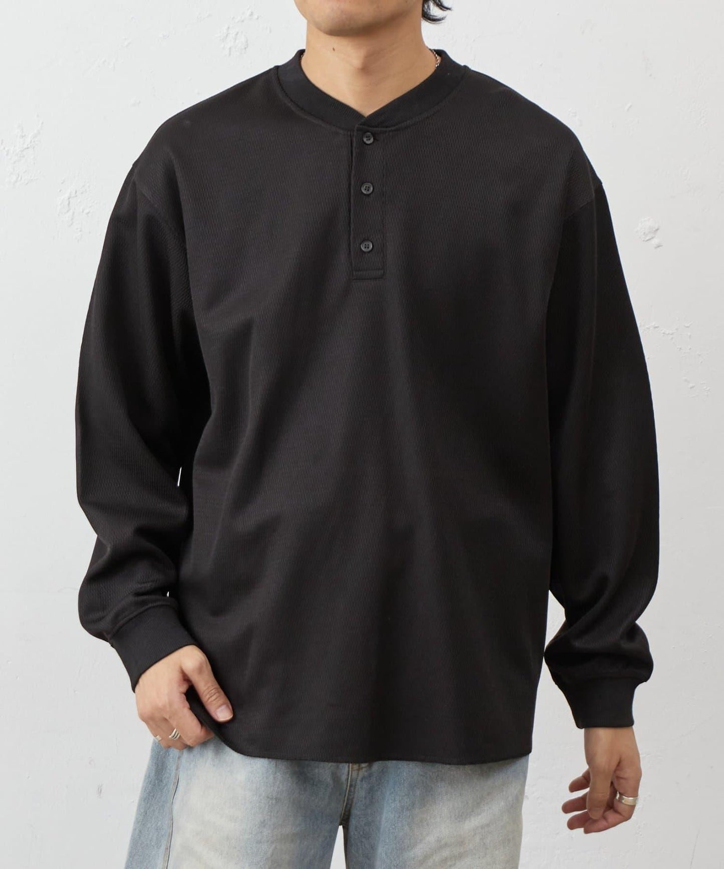 蜂巢紋亨利領套頭上衣