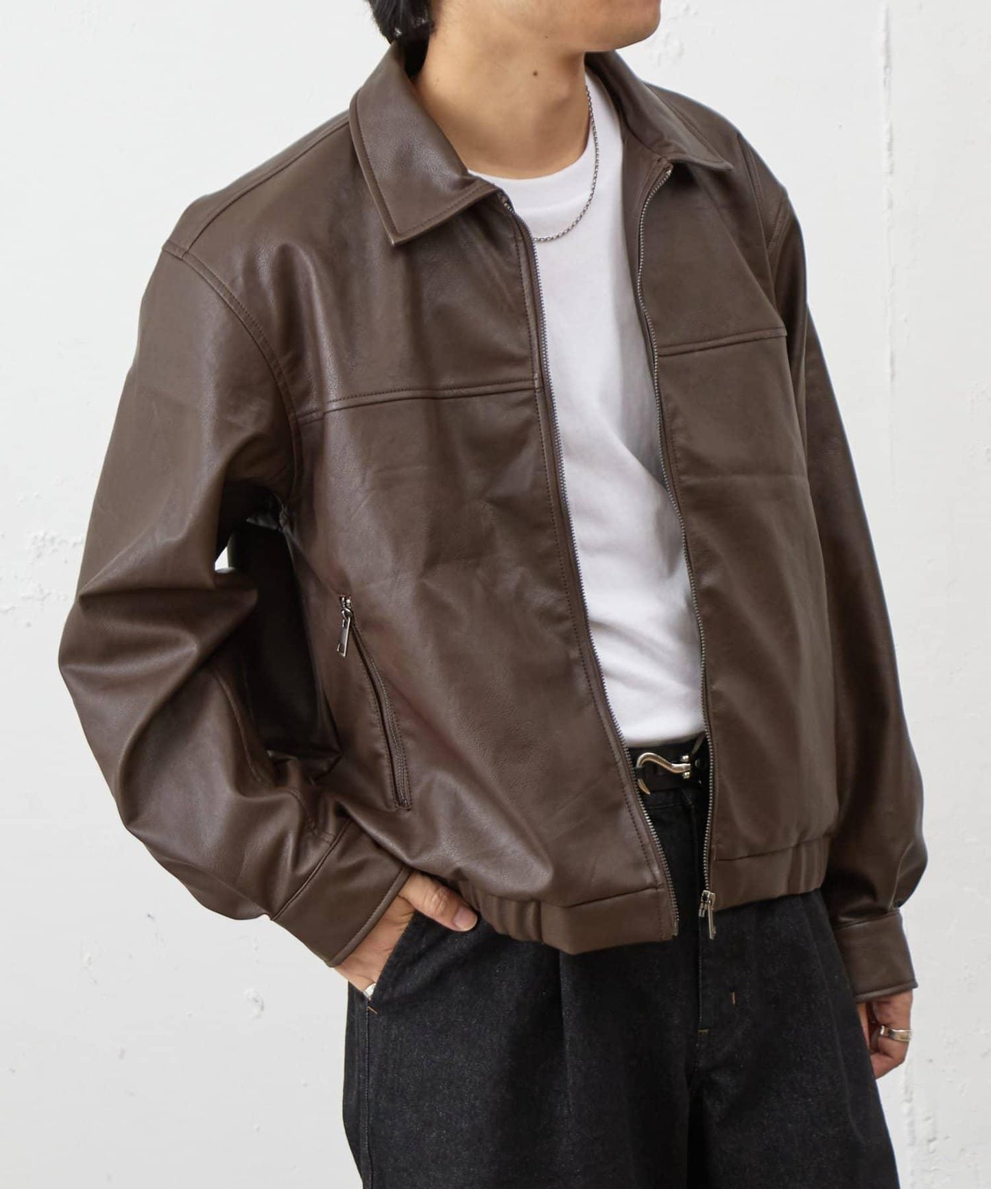 仿皮革拉鍊短外套