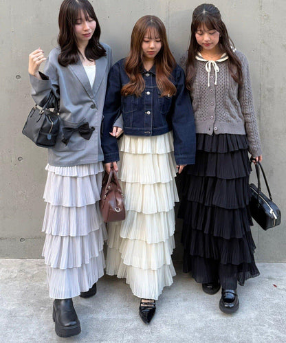 褶皺層疊設計 雪紡 半身裙