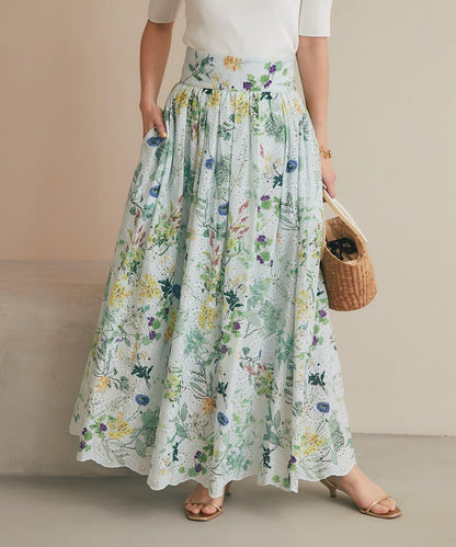 刺繡花印花半身裙