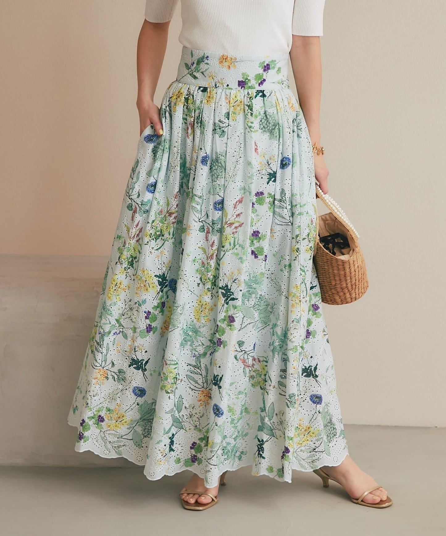 刺繡花印花半身裙