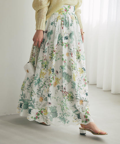 刺繡花印花半身裙