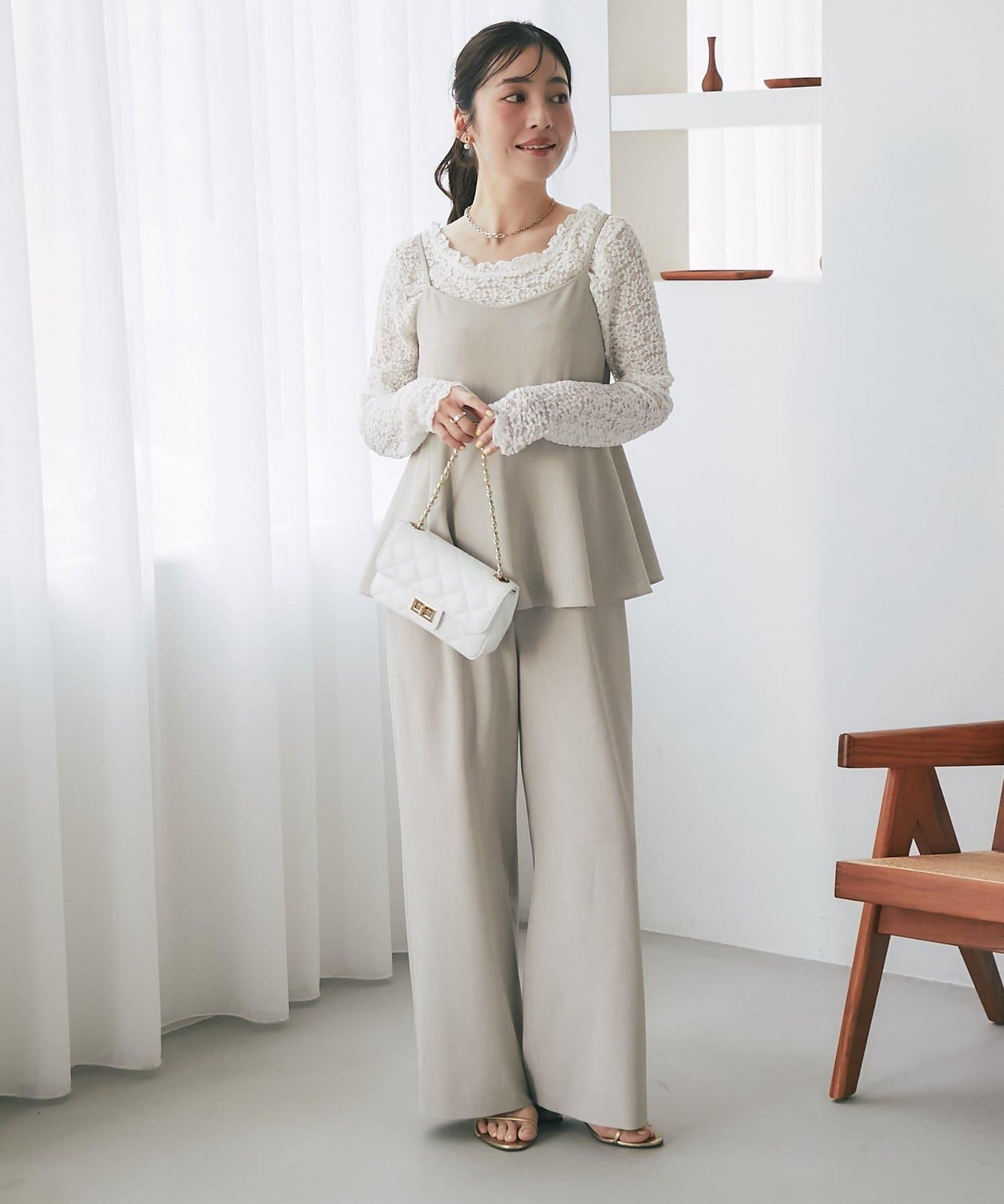 荷葉邊吊帶連體褲