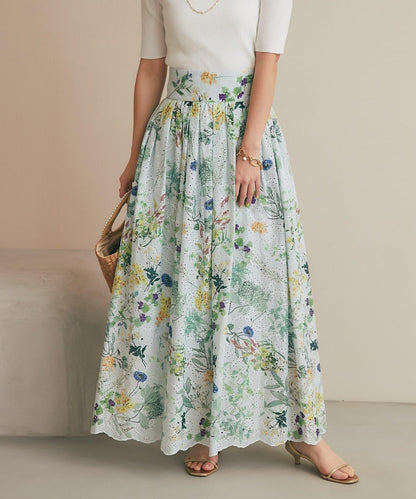 刺繡花印花半身裙