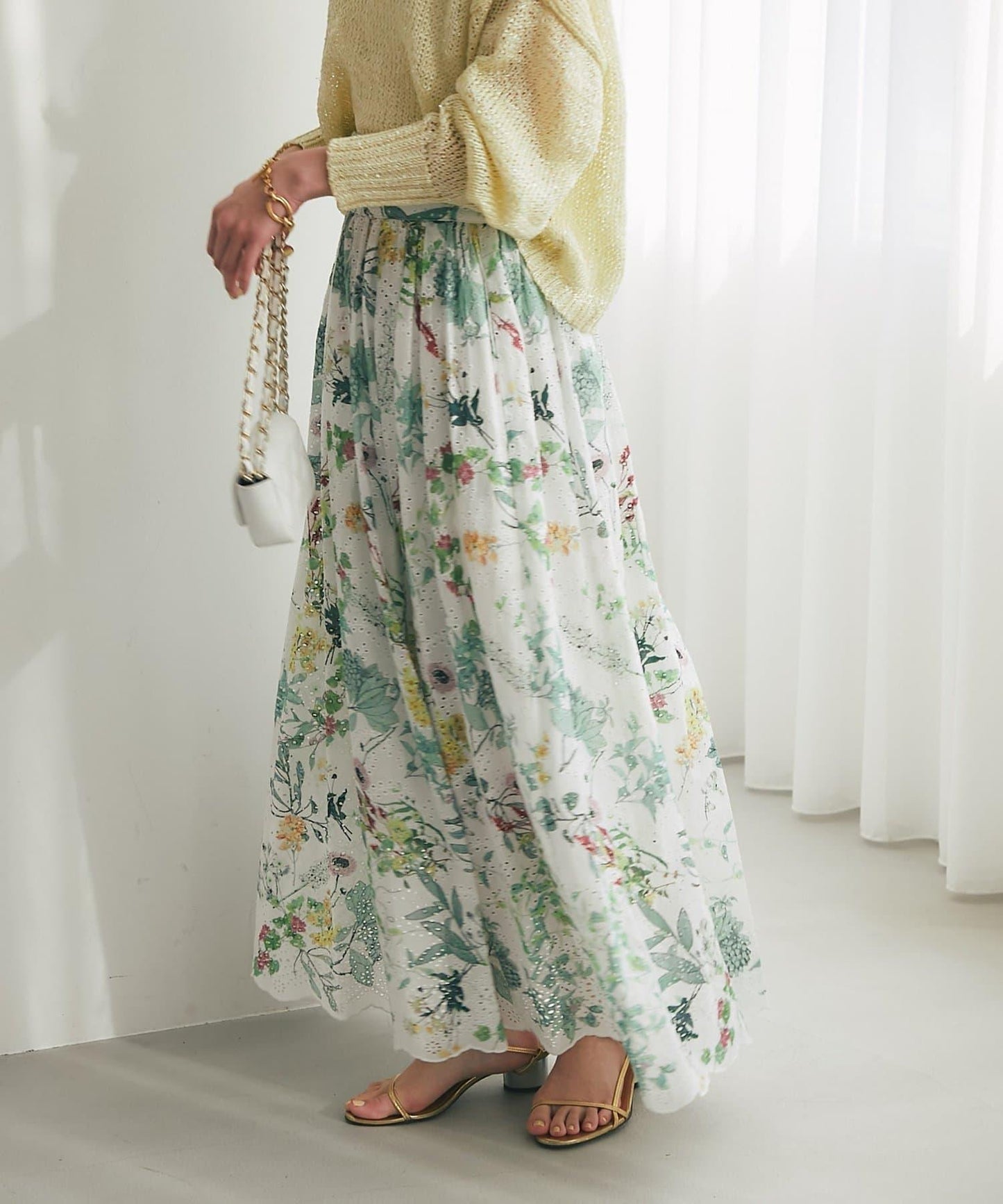 刺繡花印花半身裙