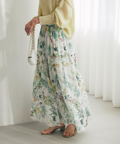 刺繡花印花半身裙