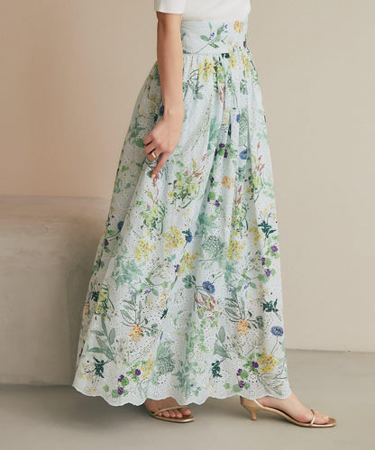 刺繡花印花半身裙