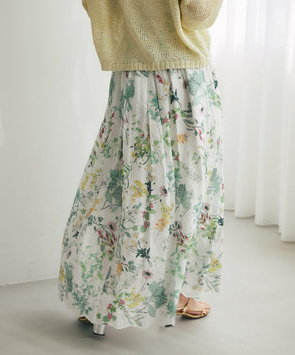 刺繡花印花半身裙